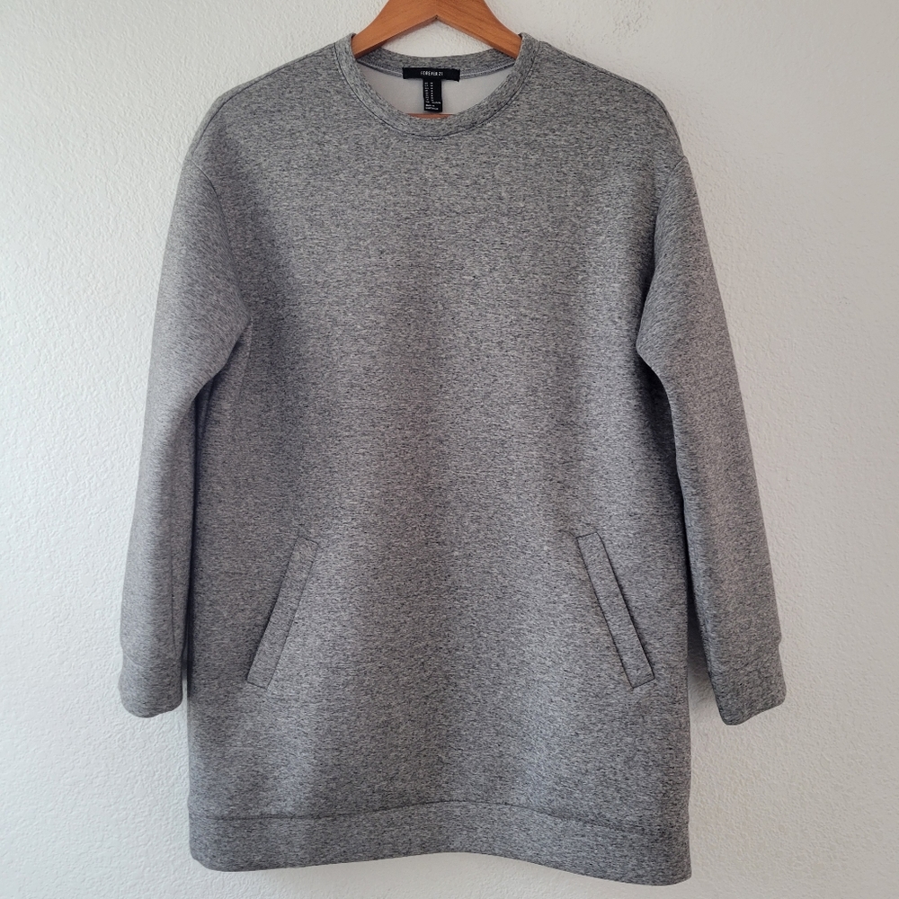 Forever 21 Women's Gray Crewneck Sweatshirt Linen Blend Dress W/ Pockets Size M